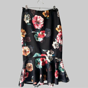 NWT Another Story Floral Print  Midi Skirt with Fluted Hem Mermaid Skirt